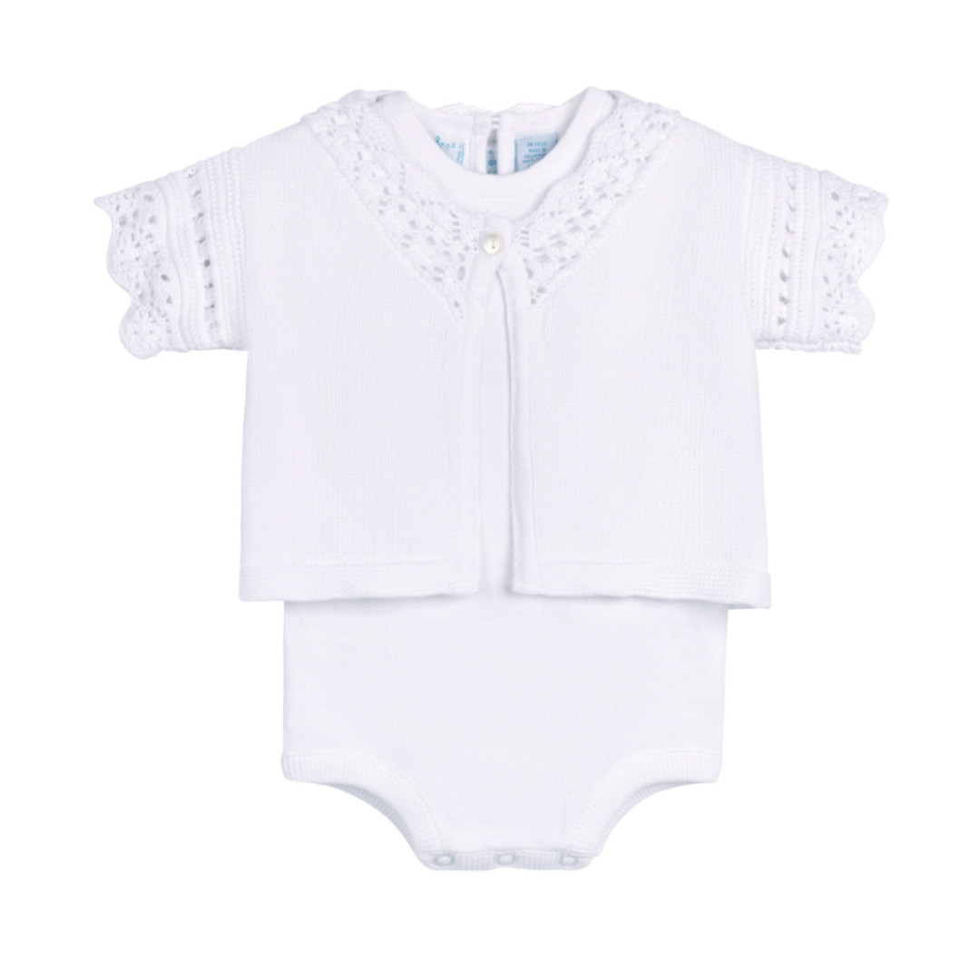 White Crochet Cardigan & Romper Set | Feltman Brothers