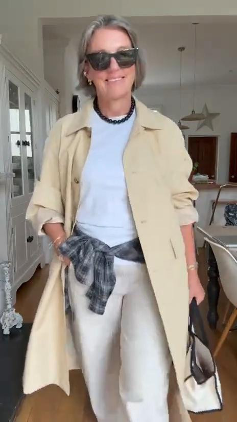 Autumn layering 🍂
Trousers size large
Tee size Large
Shirt size 14
Car coat size 12

grey plaid shirt, check shirt, white wide-leg trousers, cream jeans, trench coat, neutral layering, smart casual outfit, capsule wardrobe staples, layered jewellery, statement sunglasses, effortless everyday style, transitional outfit inspiration, autumn outfit

#LTKuk #LTKautumn #LTKjeans