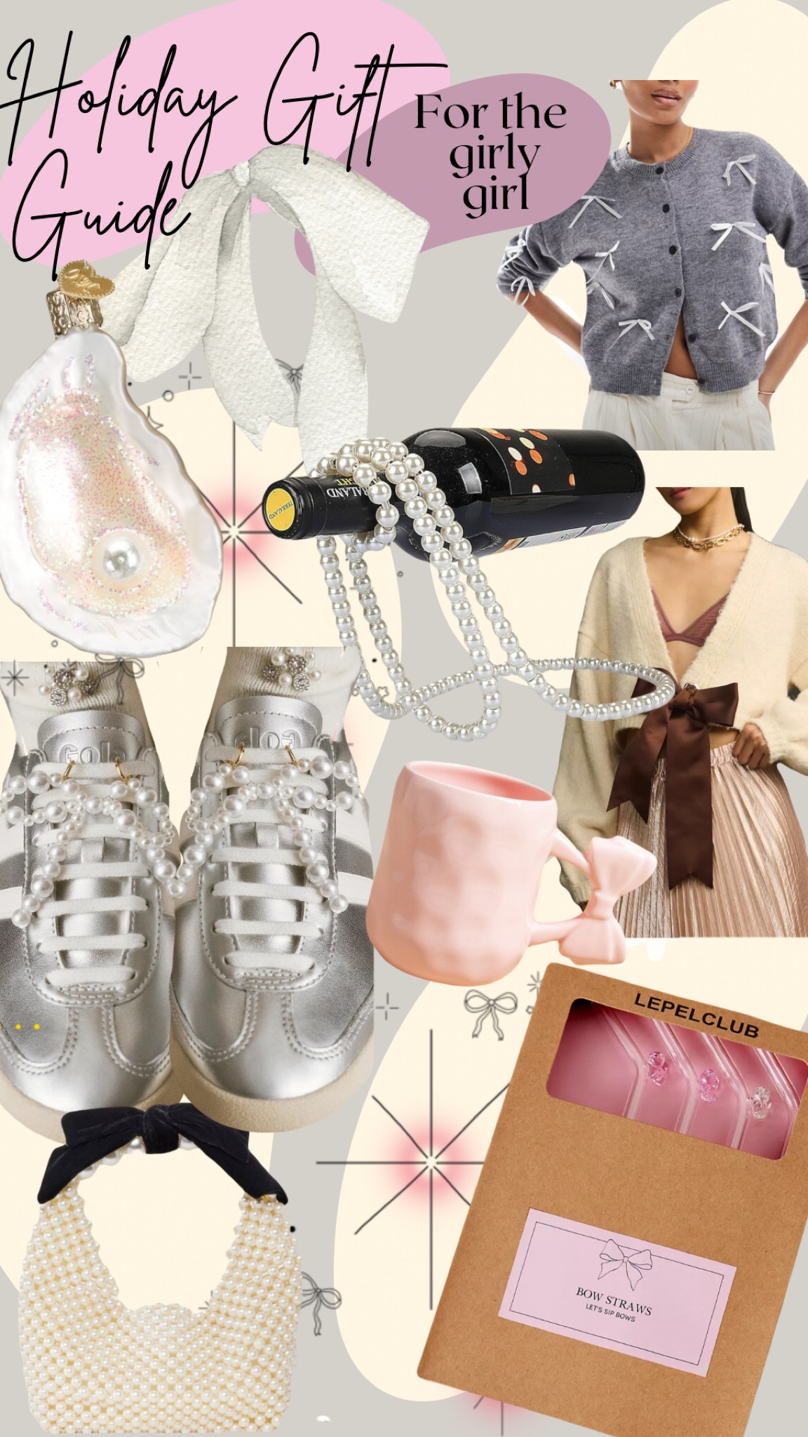 Holiday gift guide: for the girly girl. Feminine femme coquette - bow details, pearls, accessories, wine holder, earrings, ornaments, cardigans, mugs, gifts for her! Christmas gift ideas

#LTKGiftGuide #LTKHoliday #LTKSaleAlert