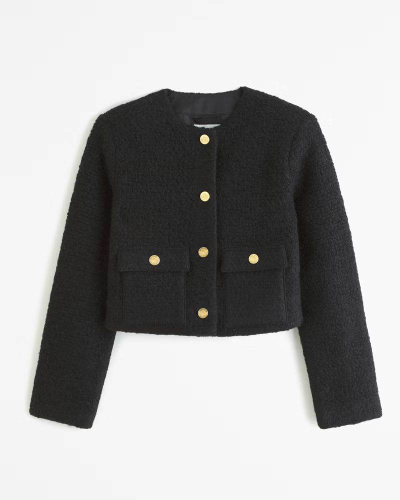 Women's Collarless Boucle Jacket | Women's Coats & Jackets | Abercrombie.com | Abercrombie & Fitch (UK)