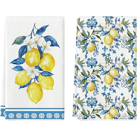 Lemon Floral Kitchen Decorative Towels, Blue and White Porcelain Chinoiserie Amalfi Coast Decor, ... | Amazon (US)