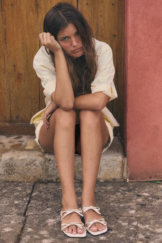 LEATHER BOW SANDALS | Zara US