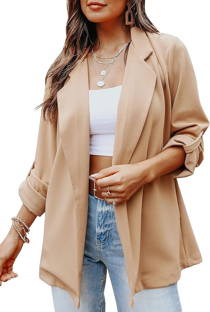 Imily Bela Womens Casual Blazers Long Sleeve Lapel Open Front Work Office Jacket with Pockets | Amazon (US)