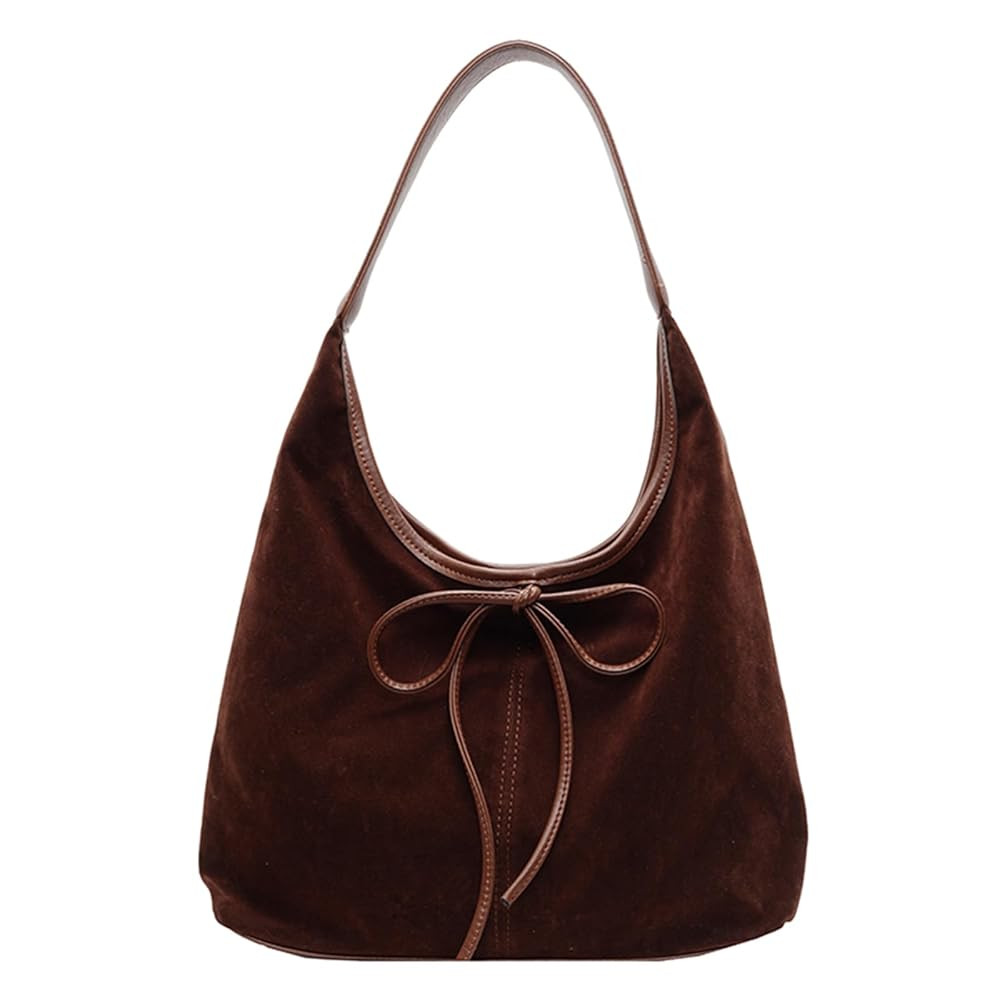 Suede Tote Bags for Women Trendy Bow Suede Purse Slouchy Shoulder Bag Hobo Handbag | Amazon (US)