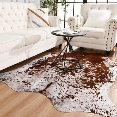 Faux Cowhide Large Cow Print Rug - 4.7 X 5.2 Feet, Thickened Elastic For Bedroom, Living Room, Home Office, Western Decor | Wayfair North America