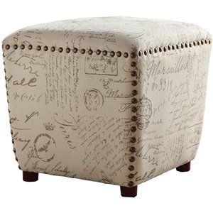 Benjara 18" Modern Linen Fabric Petite Cube Stool with Espresso Legs in White | Homesquare