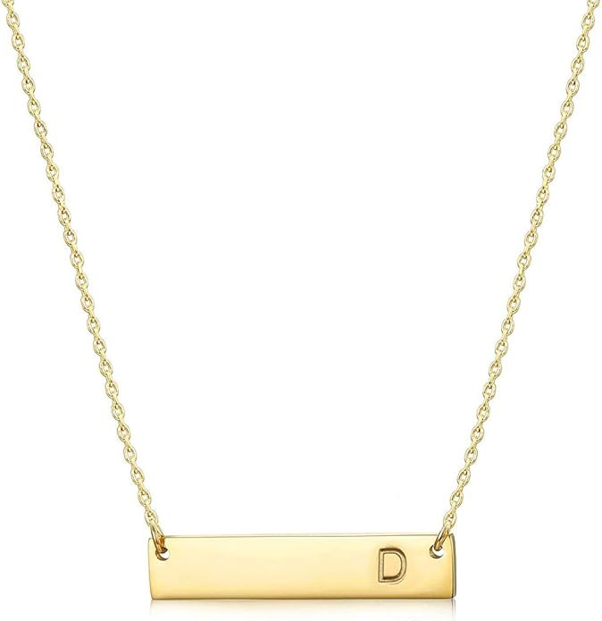 Initial Bar Necklace, 18K Gold Plated Stainless Steel Initial Necklace Simple Delicate Balance Ba... | Amazon (US)