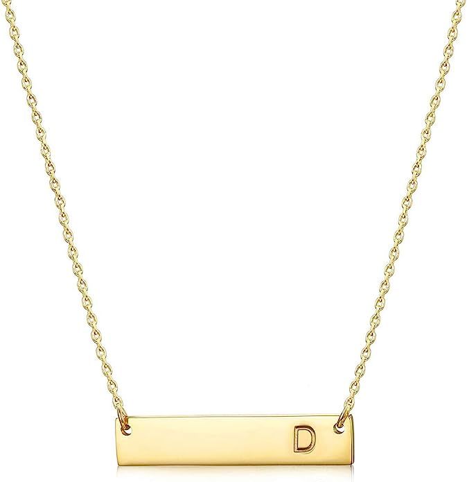 Initial Bar Necklace, 18K Gold Plated Stainless Steel Initial Necklace Simple Delicate Balance Ba... | Amazon (US)