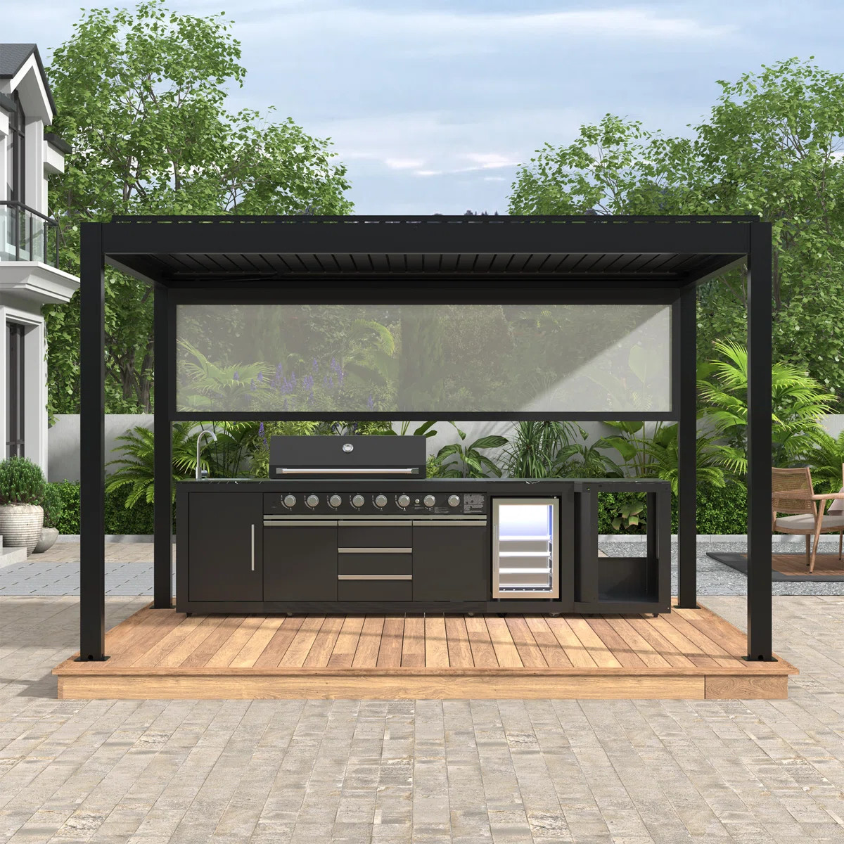 Akoah 4-Piece Modular Outdoor Kitchen Island Set With 8-burner Grill, Fridge & Wheels | Wayfair North America