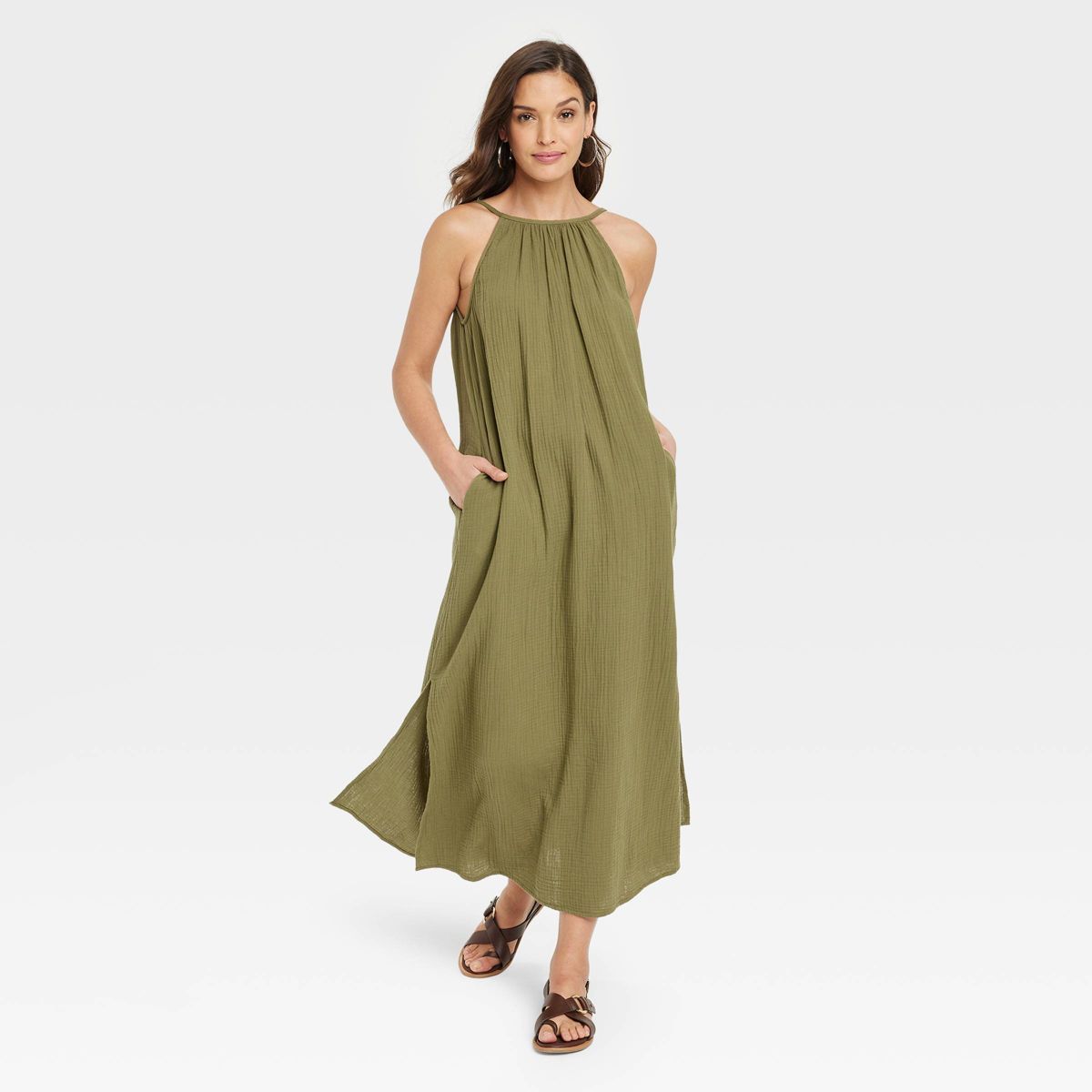 Women's Scoop Back Maxi Shift Dress - Universal Thread™ Olive Green XS | Target