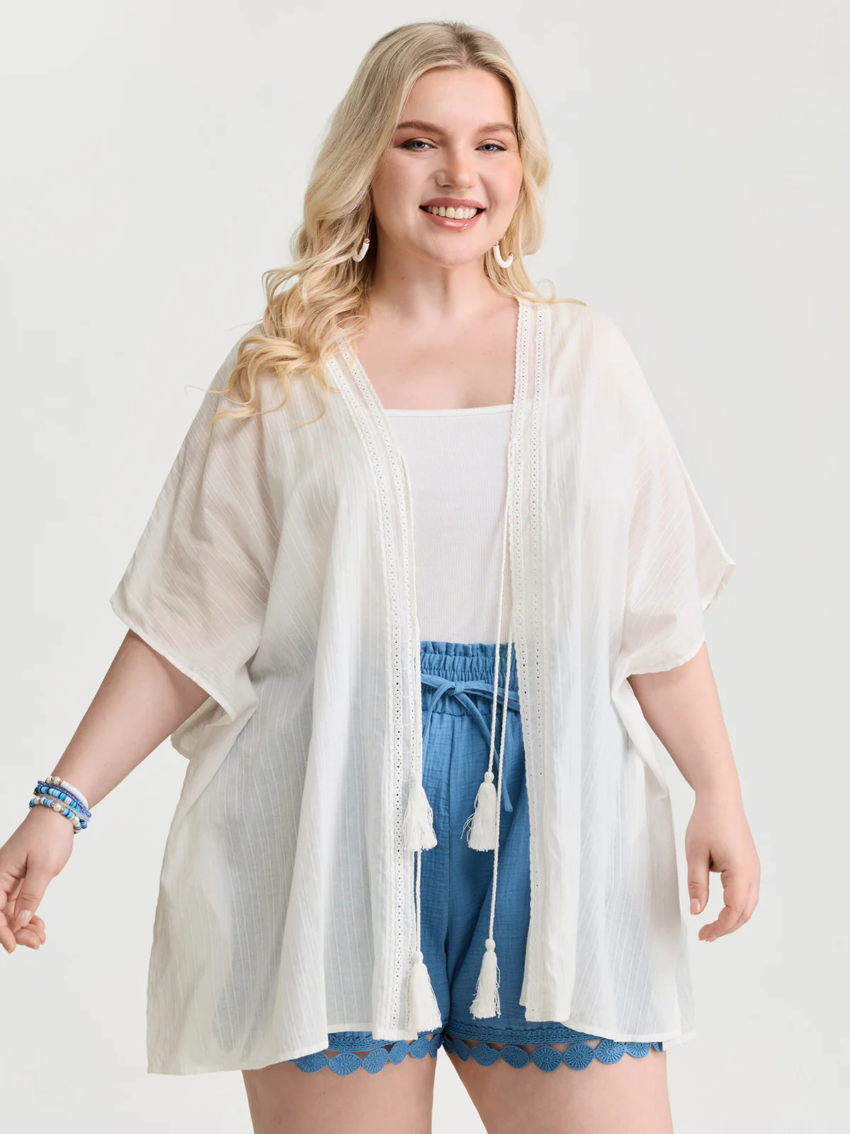 Pure Cotton Tassels Sheer Kimono | Bloomchic
