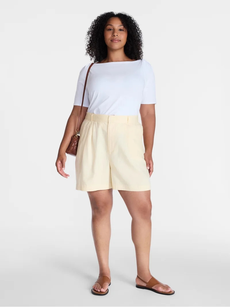 Time and Tru Women's Linen Blend Shorts, 5" Inseam, Sizes XS-XXXL | Walmart (US)