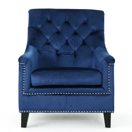 Jacey New Velvet Tufted Club Chair Navy Blue | Walmart (US)