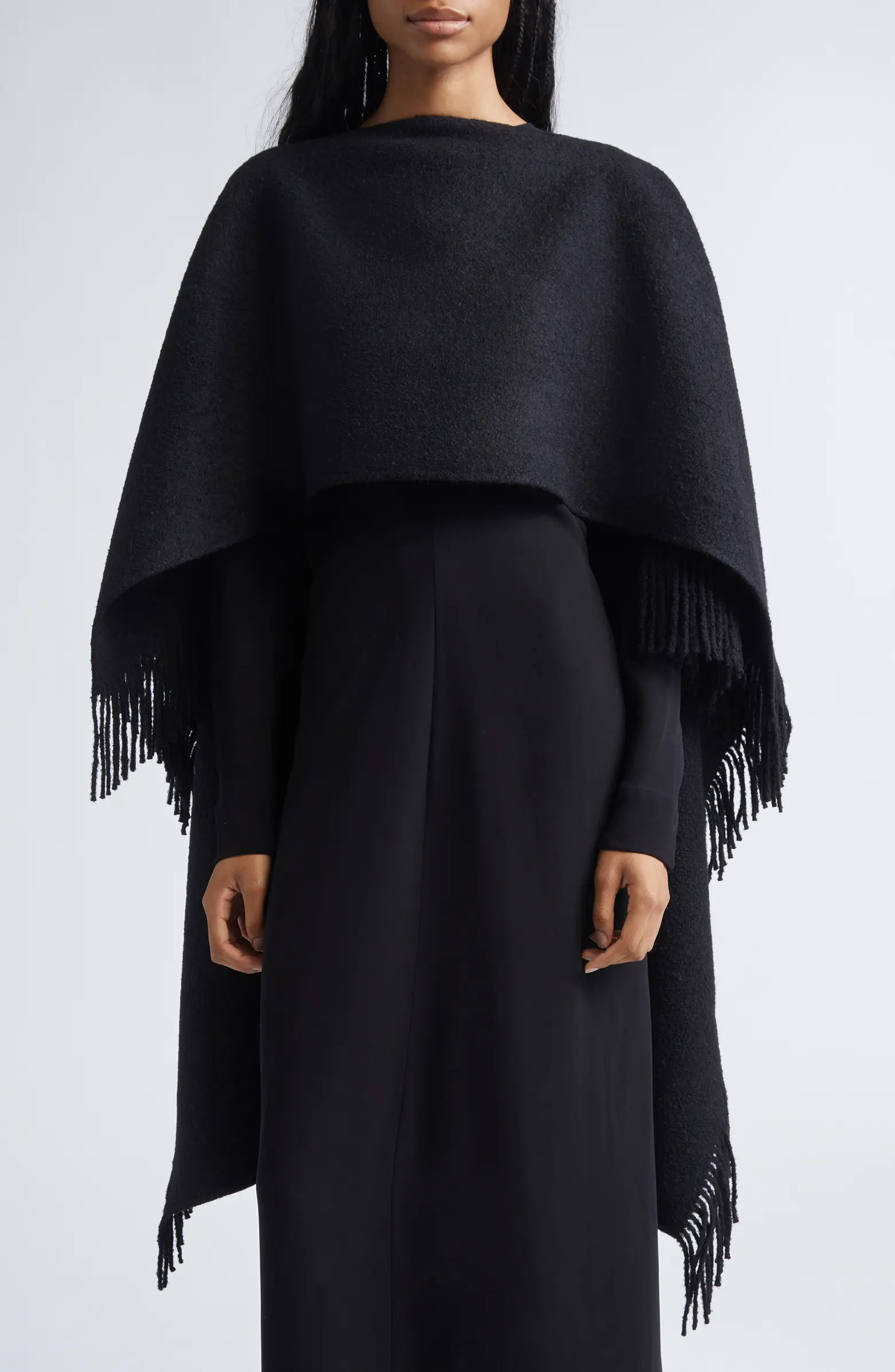 TOTEME Fringe High-Low Wool Blend Poncho | Nordstrom | Nordstrom