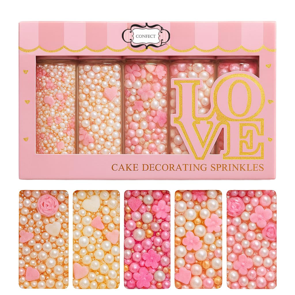 Confect Pink Mini Roses I Silver Hearts & Vermcelli and White Pearls | Anniversary Sprinkles | Sp... | Amazon (US)