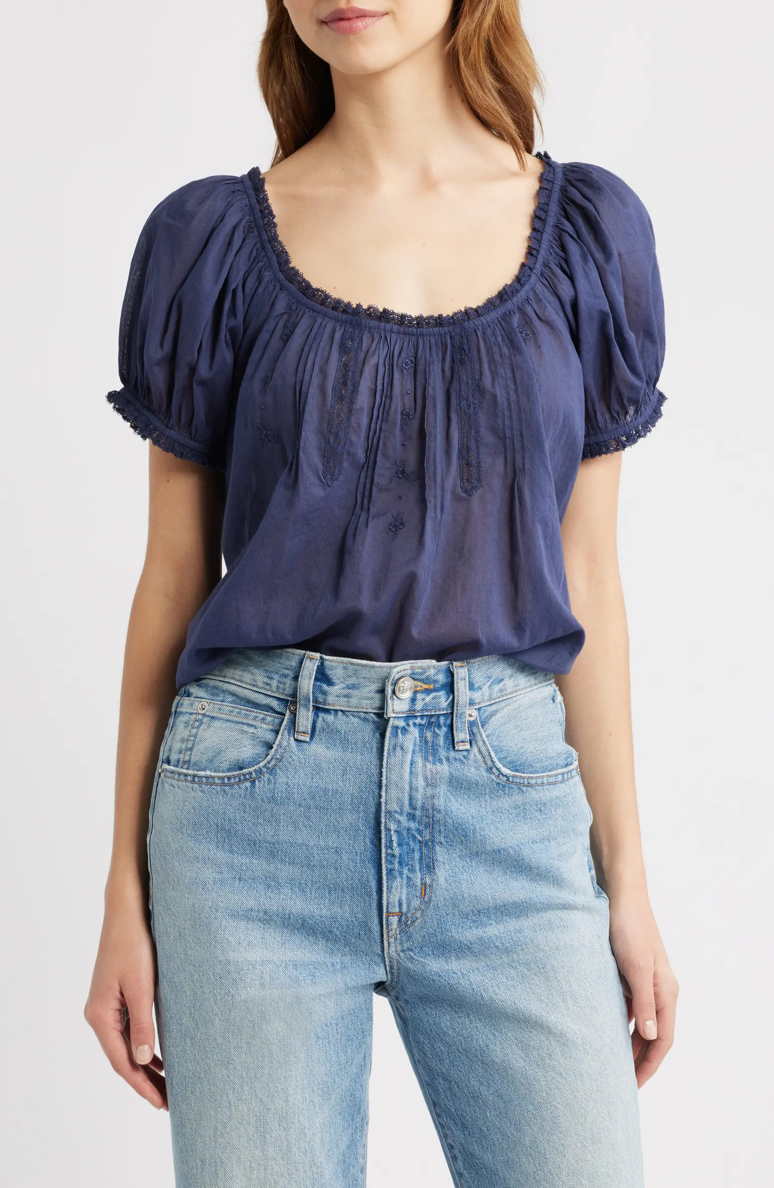 Frederica Floral Embroidered Organic Cotton Voile Top | Nordstrom