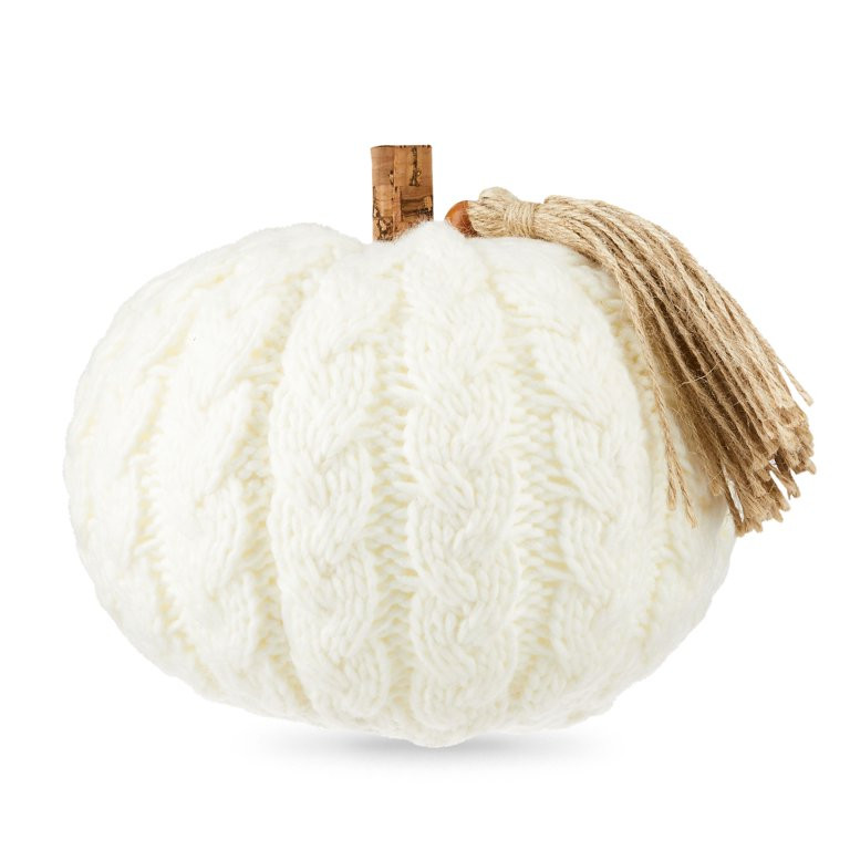 Harvest Knit Pumpkin Tabletop Decoration, White, 9 inch x 8 inch, Way to Celebrate | Walmart (US)