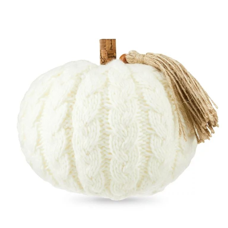 Harvest Knit Pumpkin Tabletop Decoration, White, 9 inch x 8 inch, Way to Celebrate | Walmart (US)