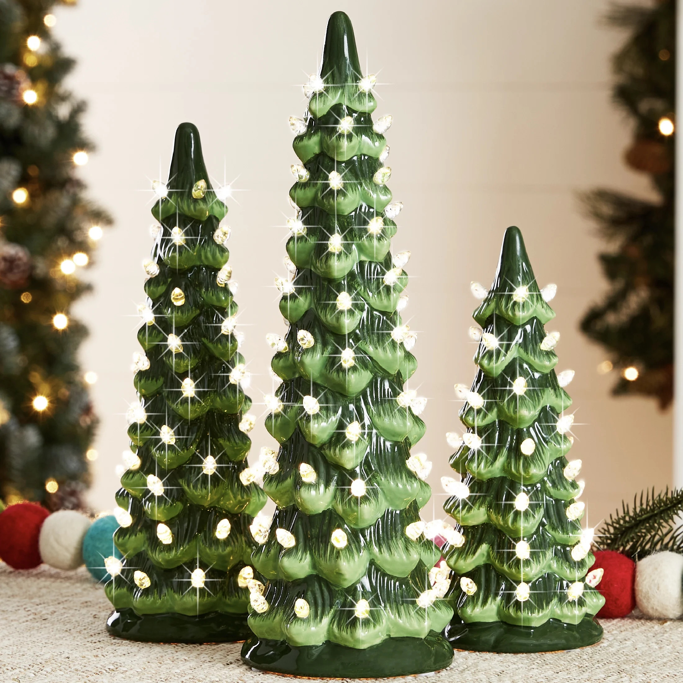 Best Choice Products Set of 3 Pre-Lit Hand-Painted Ceramic Tabletop Christmas Trees w/ Warm White... | Walmart (US)