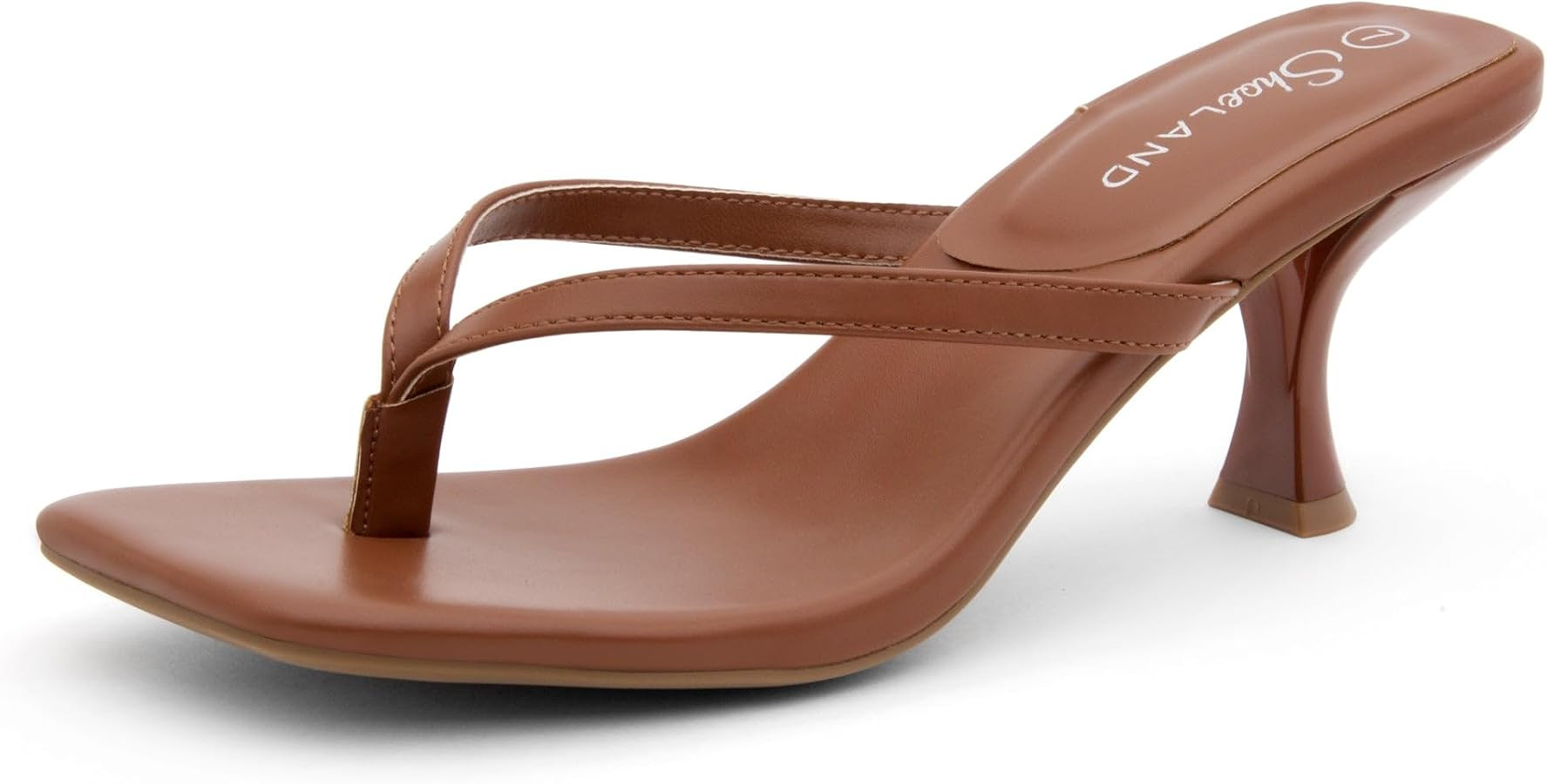 Shoe Land Kitten Heels for Women, Square Open Toe Thong Sandals, Slip On Heeled Sandals, Flip Flo... | Amazon (US)