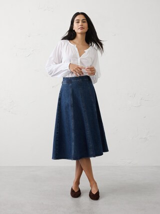Denim Flared Midi Skirt | Banana Republic Factory