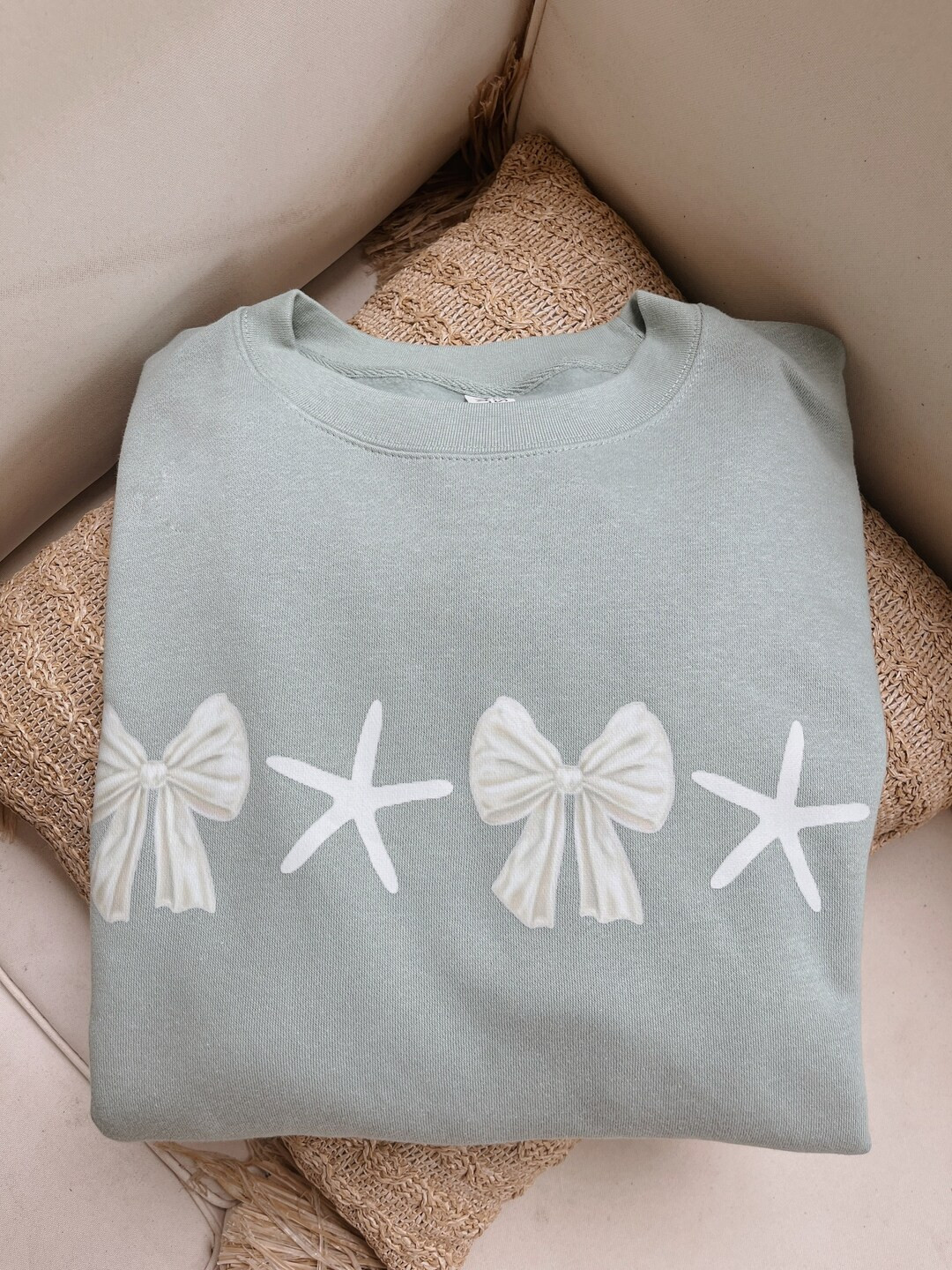 Coastal Bow Sweatshirt / Coastal Starfish Sweatshirt / Coastal Sea Shell Sweatshirt / Coastal Cre... | Etsy (US)