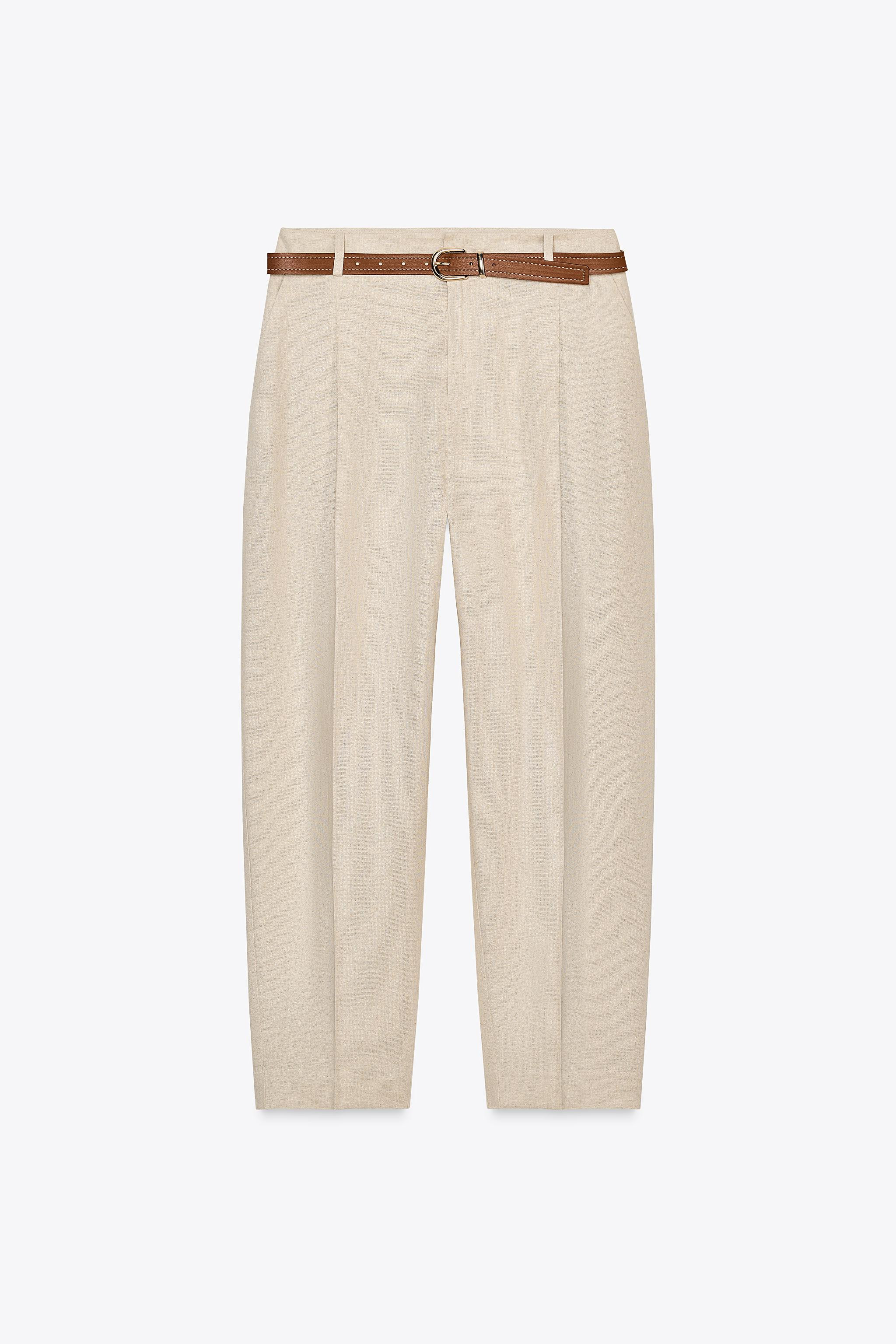 LINEN BELTED STRAIGHT-LEG TROUSERSLight beige+3 | Zara US
