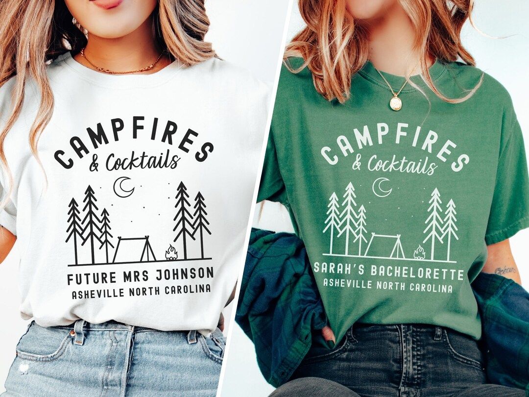 Custom Camp Bachelorette Shirts, Campfires & Cocktails Bachelorette Weekend in the Woods, Brides ... | Etsy (US)