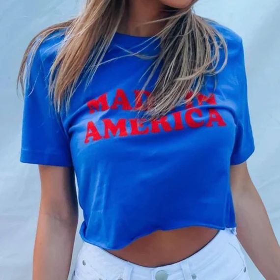 Made in America American Graphic Crop Top Patriotic Shirt | Etsy | Etsy (US)
