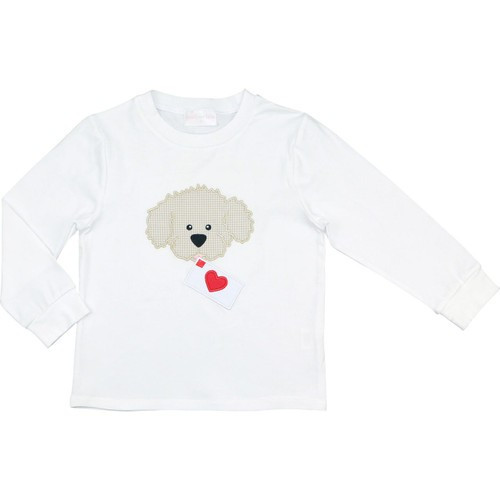 White Knit Applique Puppy And Valentine Shirt - Shipping Late December | Cecil and Lou