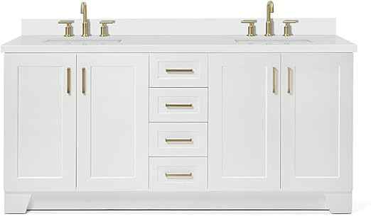 ARIEL 73" Inch White Double Vanity with Pure White Quartz Countertop | Rectangle Sink | 4 Soft-Cl... | Amazon (US)