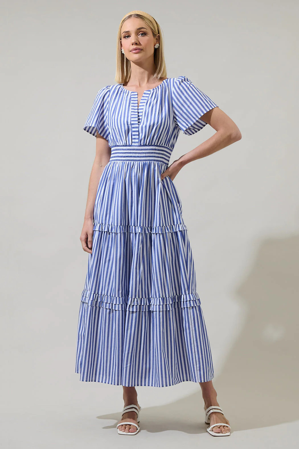 Brandy Striped Palmer Poplin Tiered Maxi Dress | Sugarlips