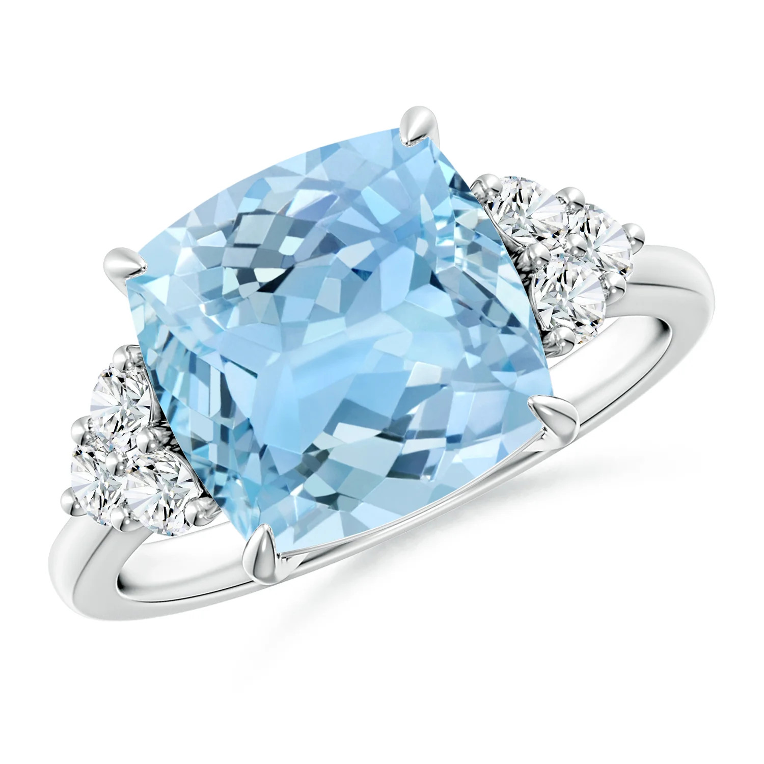 Cushion Aquamarine Engagement Ring with Trio Diamonds | Angara | Angara US