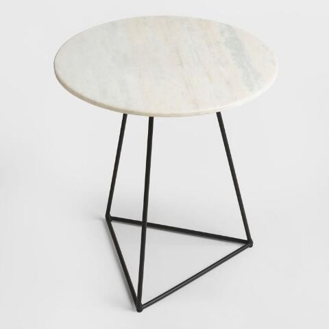 Round White Marble And Black Metal Accent Table | World Market