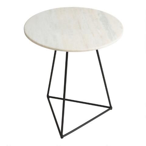 Round White Marble And Black Metal Accent Table | World Market