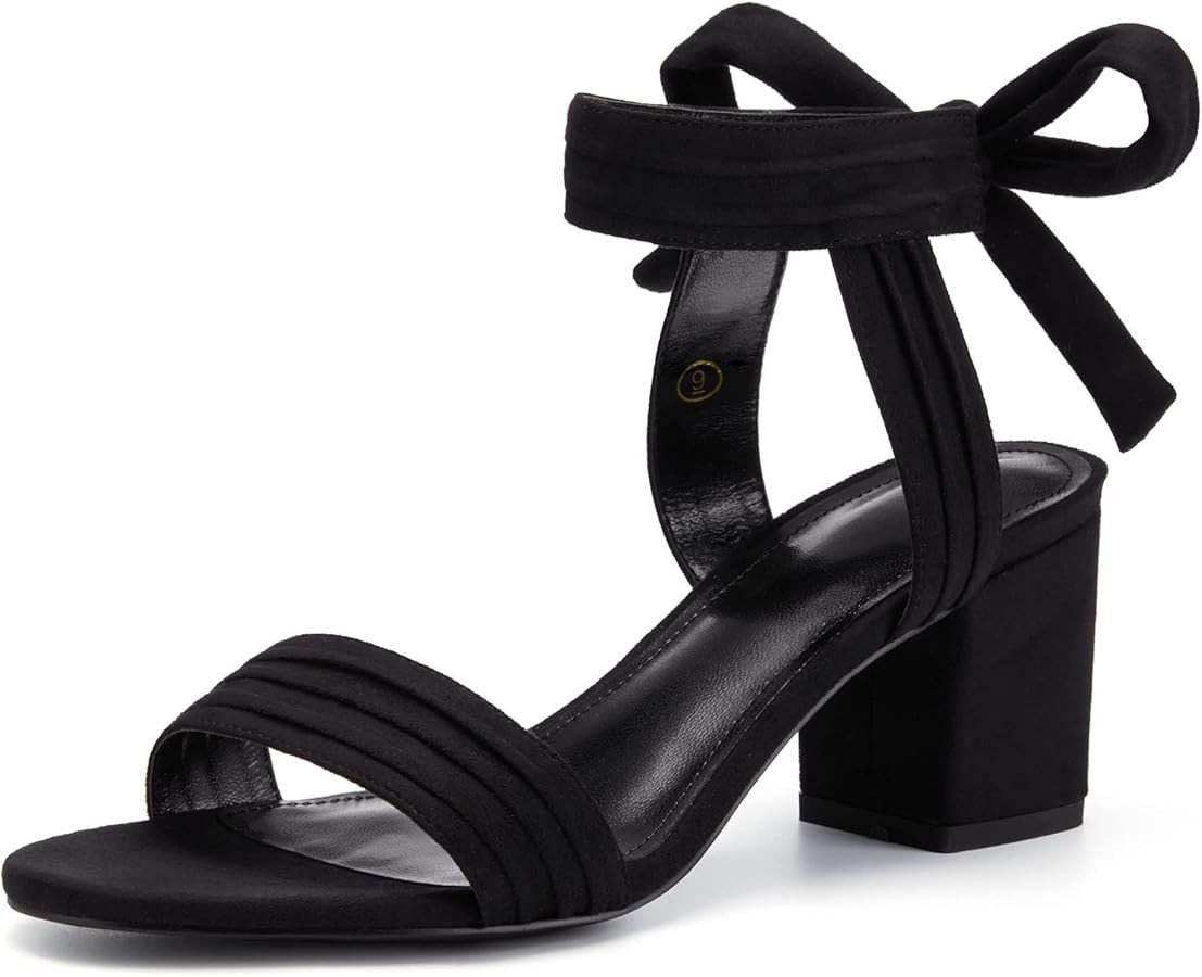 Coutgo Womens Open Toe Ankle Tie Back Low Block Chunky Heels Sandals Party Dress Pumps Shoes | Amazon (US)