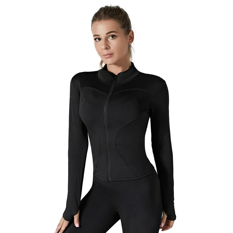 Gyrategirl Women's Workout Jacket Lightweight Zip Up Yoga Jacket Cropped Long Sleeve Athletic Sli... | Walmart (US)