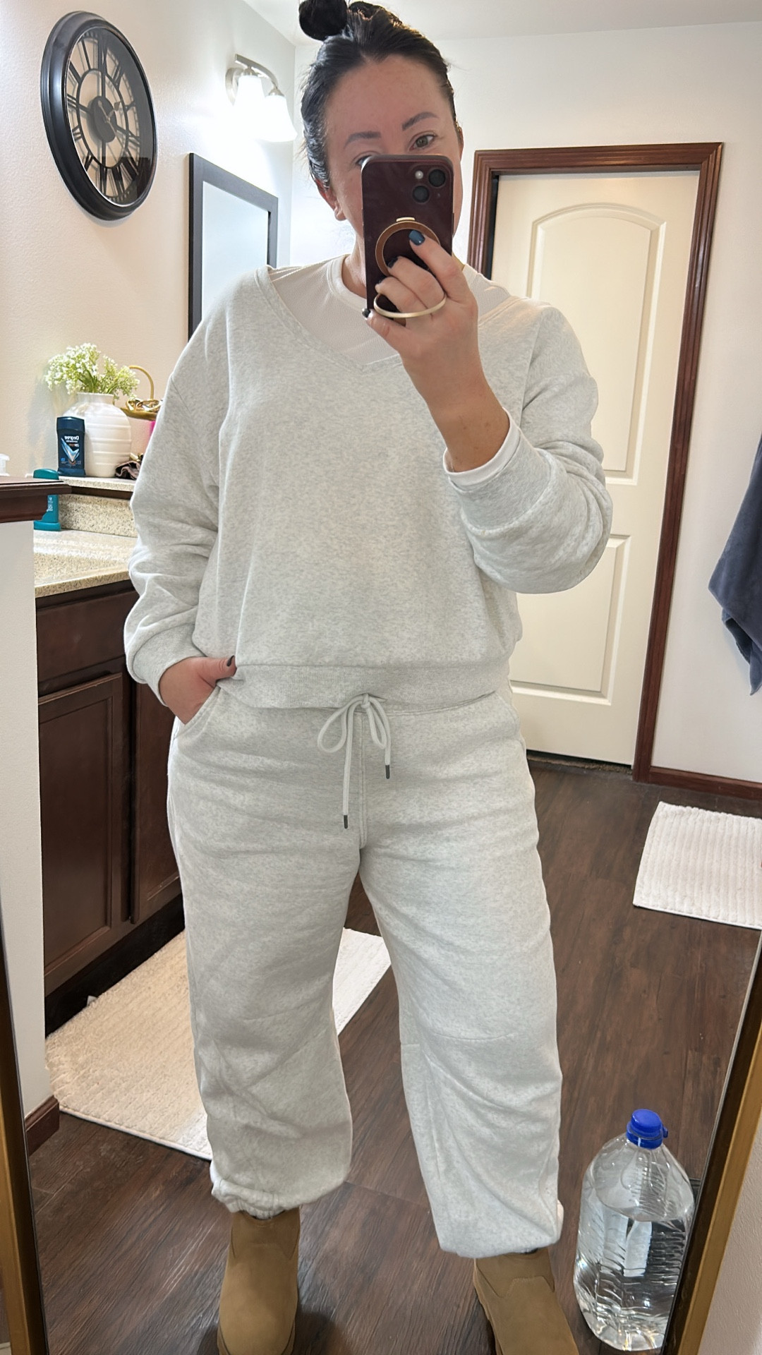 Saturday lounge and no makeup fit! XL pullover. Large barrel leg sweatpants. Super soft fleece lining. Love!  XL ribbed top. Size up in the mini booties.  @target. @walmart  

#LTKOver40 #LTKootd #LTKMidsize