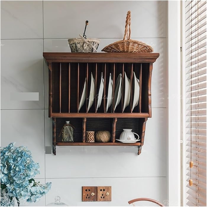 Wall Shelves Floating Shelves Wall Storage Plate Rack, Household Kitchen Dish Rack, Solid Wood Coffee Cup Display Rack | Amazon (US)