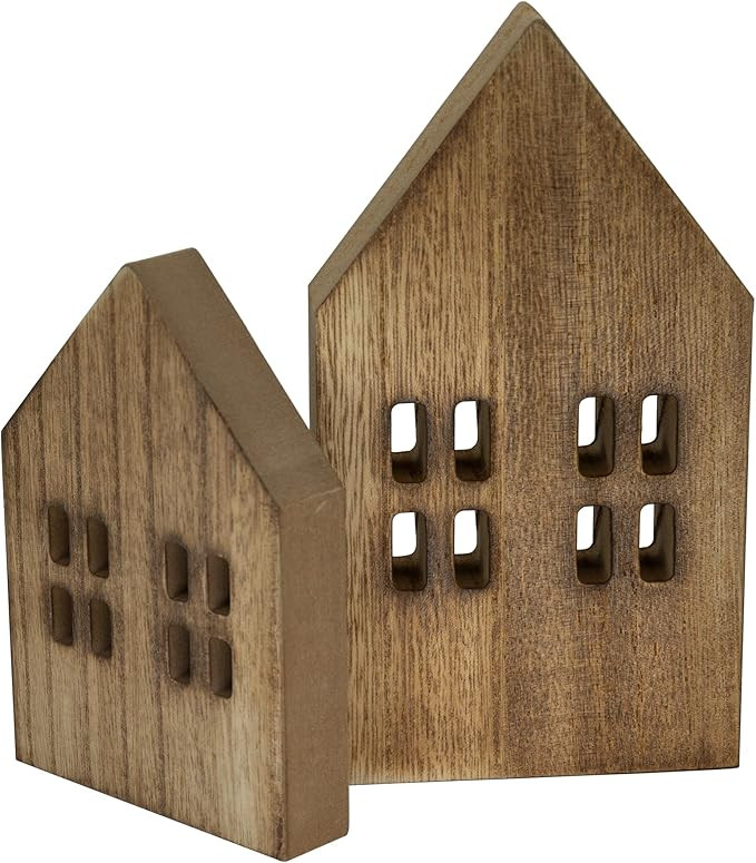 House Shaped Wooden Sign Block Farmhouse Home Sign Tiered Tray Decor 2 Pack (Brown) | Amazon (US)