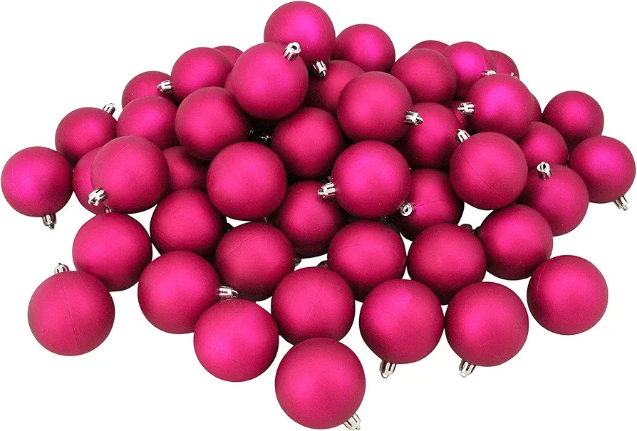 Northlight 60ct Magenta Pink Shatterproof Matte Christmas Ball Ornaments 2.5" (60mm) | Amazon (US)