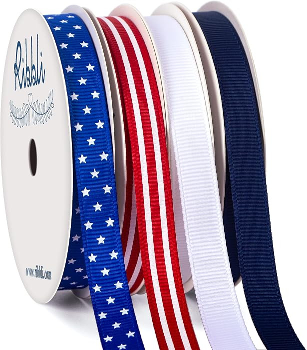 Ribbli 4 Rolls Patriotic Grosgrain Ribbon,3/8 Inches,Total 40 -Yards,Red/White/Blue/Navy,Stars an... | Amazon (US)