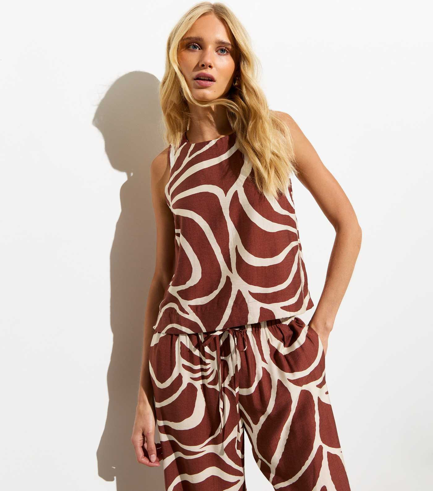 Brown Line Print Sleeveless Top | New Look | New Look (UK)