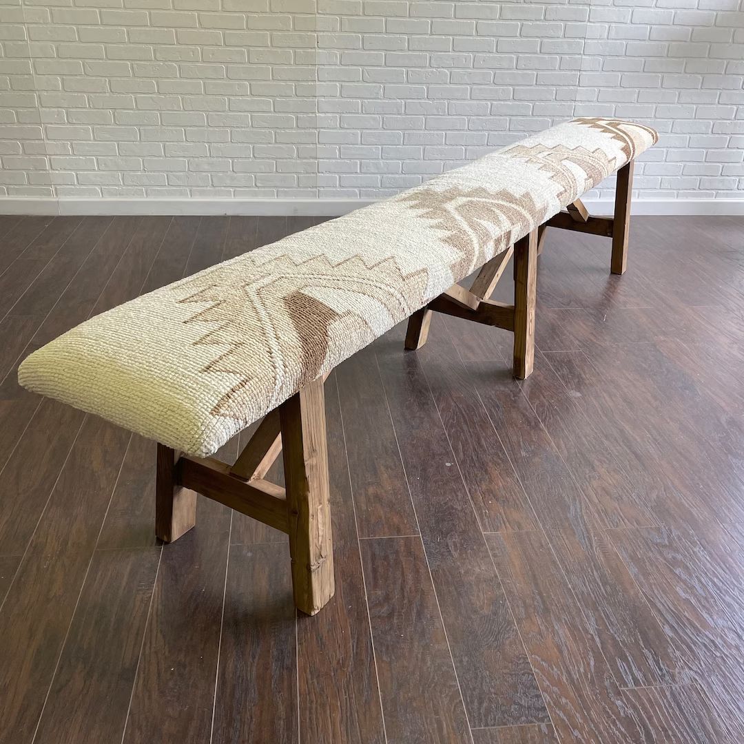 XL  Vintage Rug Upholstered Wood Bench - Etsy | Etsy (US)