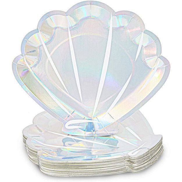 Sparkle and Bash 48 Pack Mermaid Iridescent Seashell Disposable Paper Dinner Plates for Under the... | Target