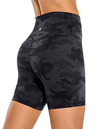 CRZ YOGA Women's Naked Feeling Biker Shorts - 6 Inches High Waist Yoga Workout Running Gym Spandex Dark Grey Camouflage X-Small | Amazon (US)