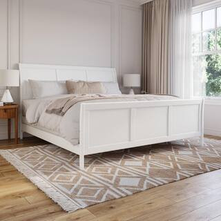 Portland White Solid Wood Frame King Panel Bed with Matching Footboard | The Home Depot