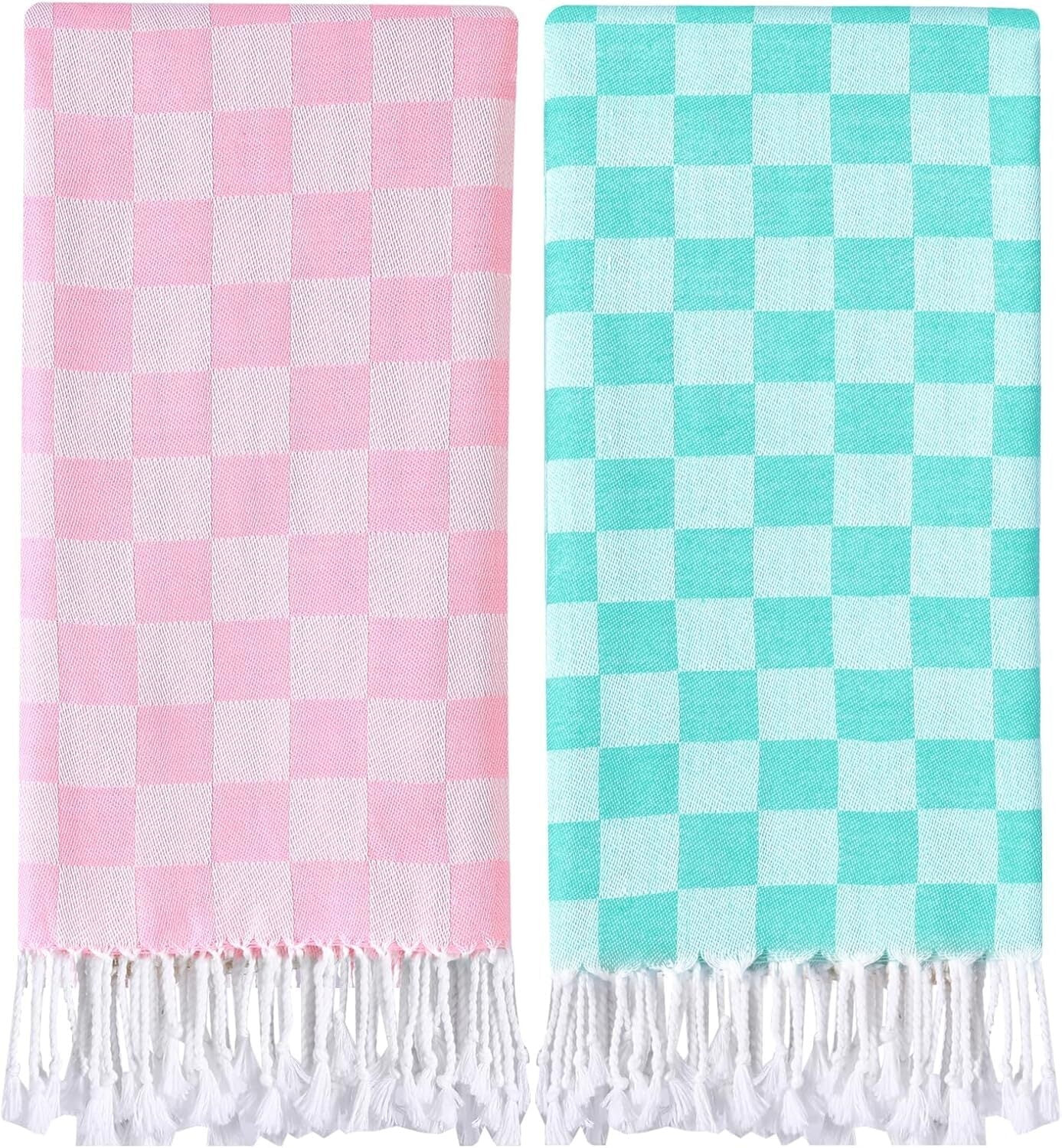 2 Pack Checkered Plaid Turkish Beach Towel Oversized Cotton Bath Towels Sand Free Quick Dry Soft ... | Walmart (US)