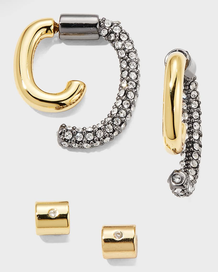 DEMARSON Mini Pave Luna Earrings in Shiny Gold and Crystals | Neiman Marcus
