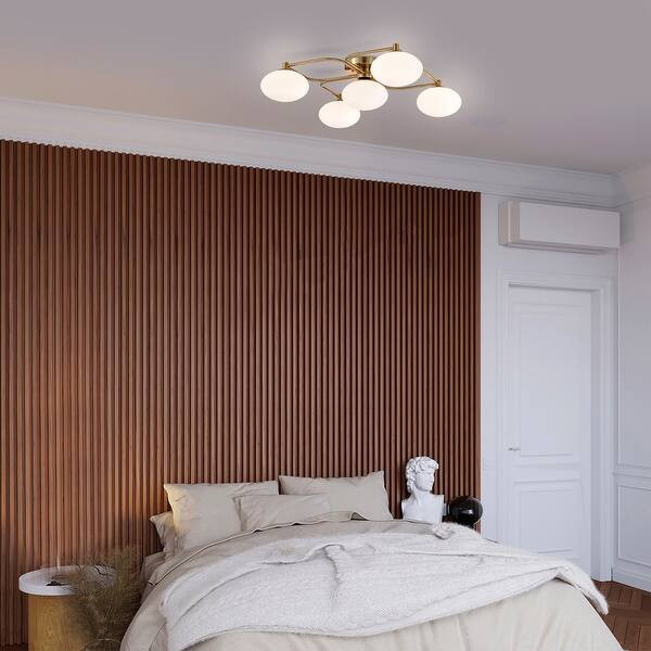 Camris 5-Light Brass Chandelier Frosted Glass Shades | Bed Bath & Beyond